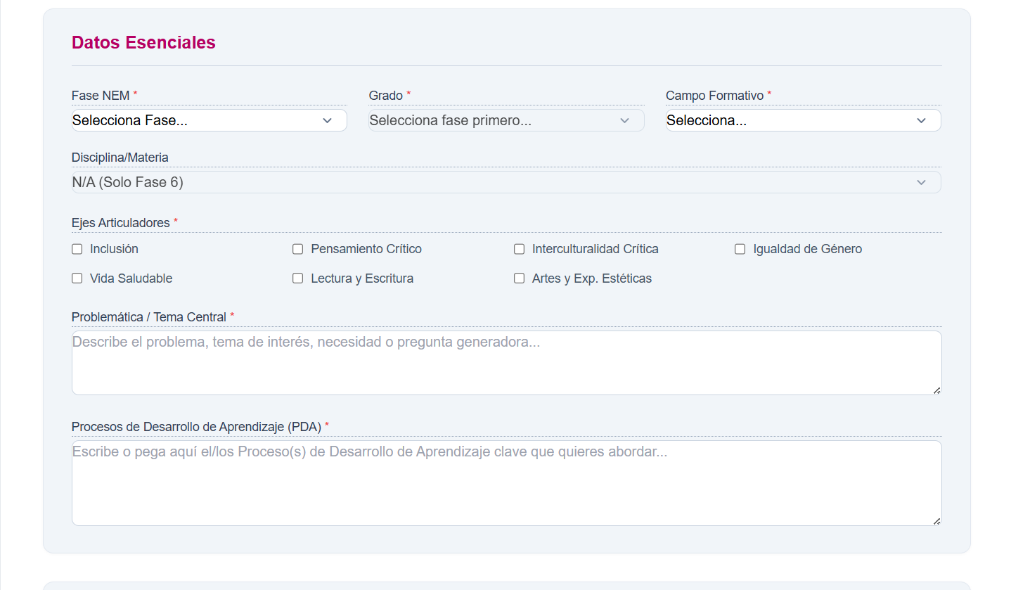 Vista previa de la interfaz de Generador NEM